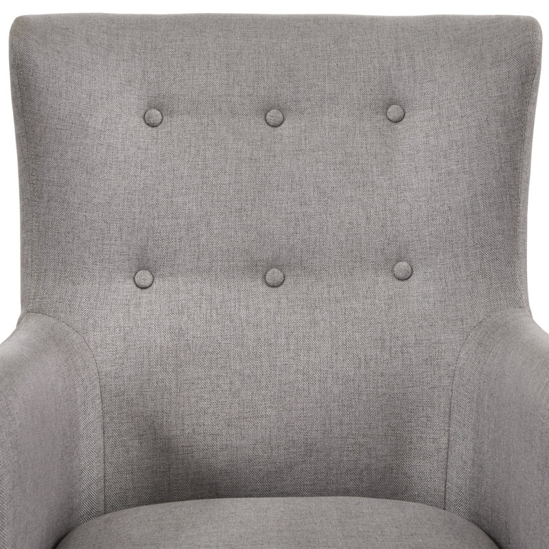 Fauteuil à oreilles rembourré Piersten, Flanelle grise unie