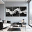 Abstrait noir et blanc abstrait, ensemble de 3 reproductions d'art sur toile