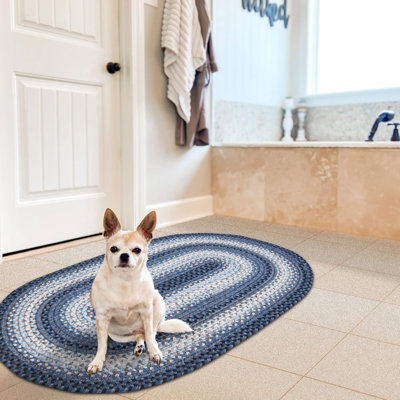  Washable Braided Rug Reversible Indoor/Outdoor Black/White/Ivory/Blue Rug