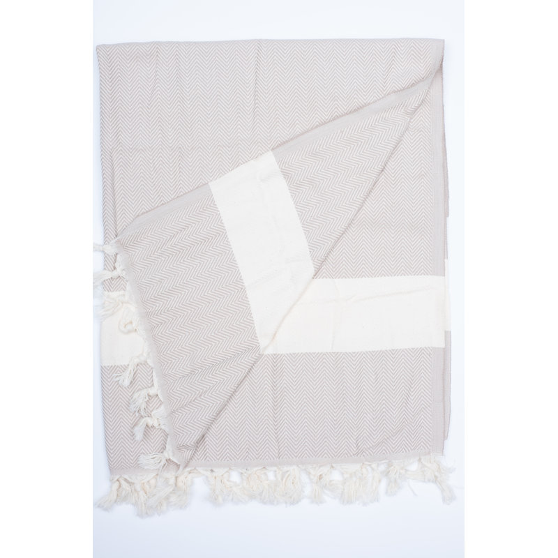 Jakkele Turkish Cotton Jacquard Beach Towel, Beige Belt