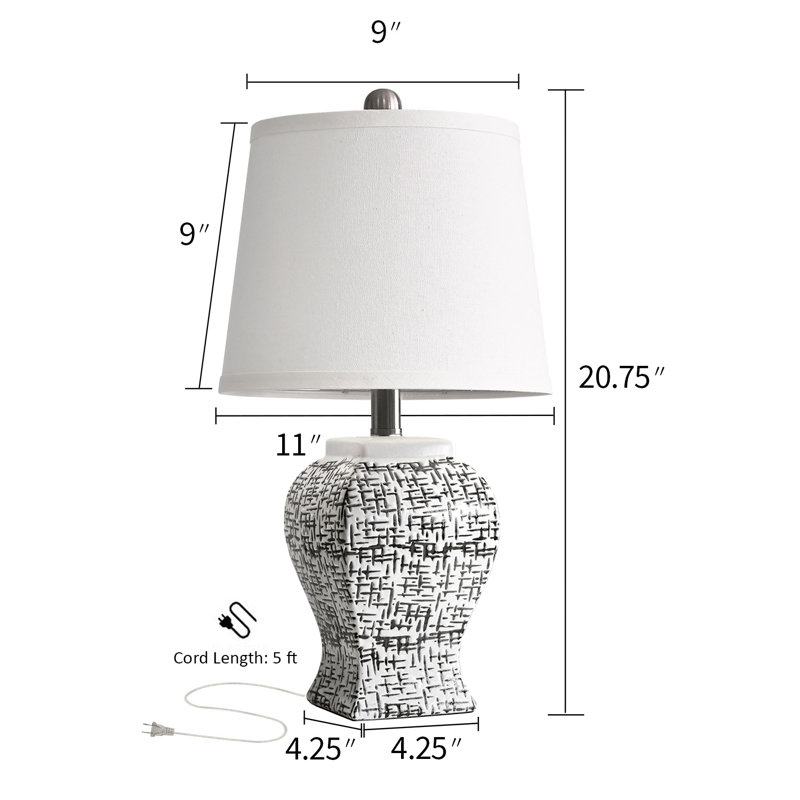 Lampe de bureau classique en céramique noire et blanche de 20,75 po convenant à la chambre à coucher, au salon et à la table de chevet
