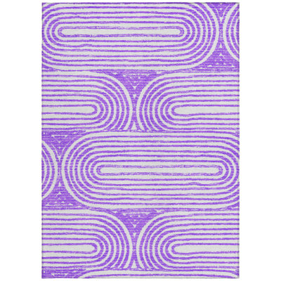 8' X 10' Purple and White Abstract Washable Non Skid Indoor Outdoor Area Rug
