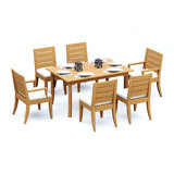 6 Seats 7 Pcs Grade-A Teak Wood Dining Set: 60" Rectangle Table And 6 Atnas Chairs (2 Arm & 4 Armless Chairs) #11AT1302
