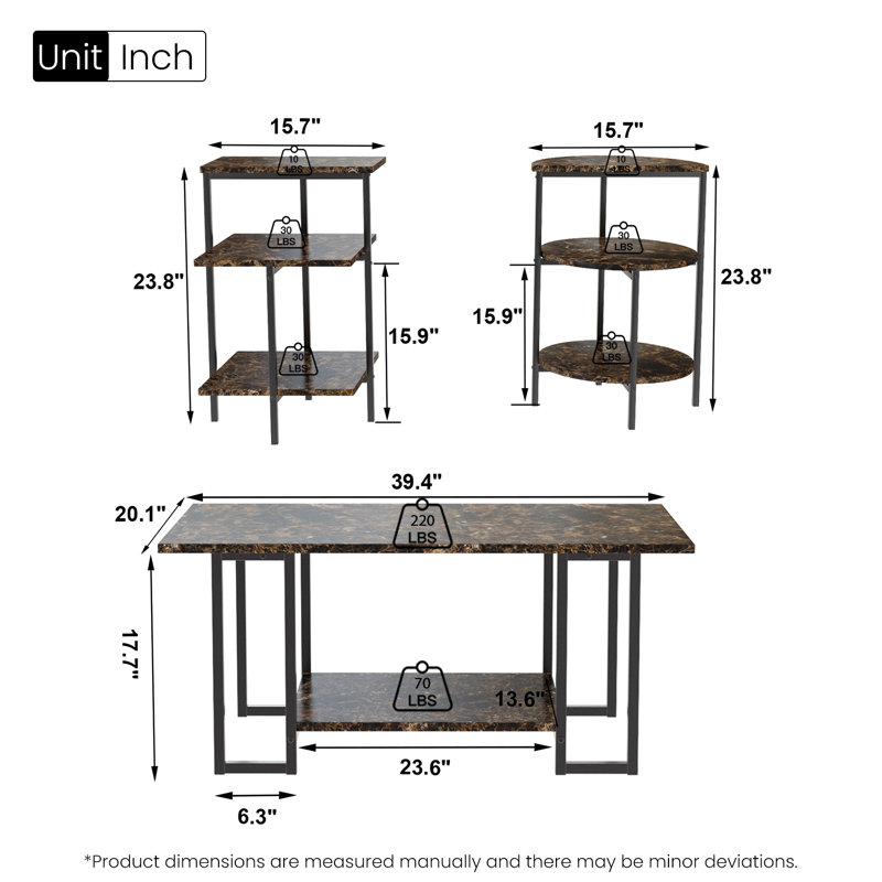 Ensemble de tables basses 3 pièces, Brun