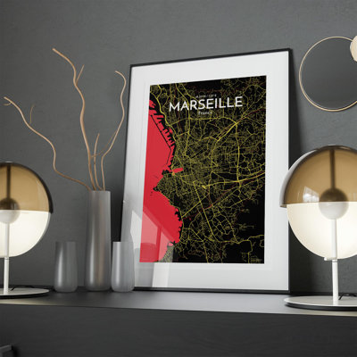 Marseille City Map in Contrast 1 Piece Wall Art