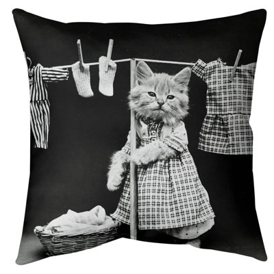 Nico Russo Vintage Kitten Doing Laundry Photo Floor Pillow - Standard