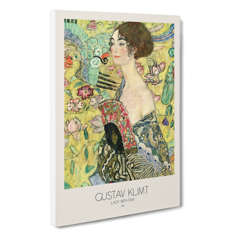 Lady With Fan With Border by Gustav Klimt - Wrapped Canvas, 60cm H x 40cm W x 3cm D