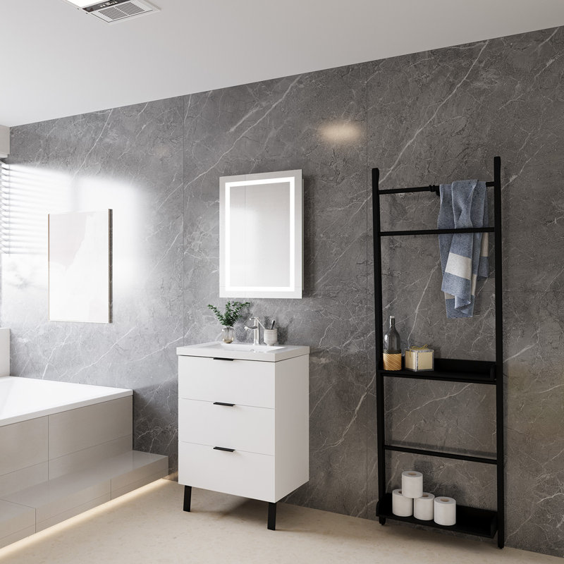 60mm Single Bathroom Vanity with Integrated Resin Basin, White