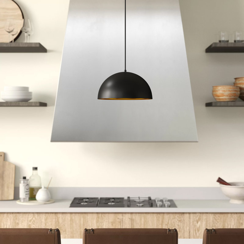 Luminaire suspendu en forme de dôme à 1 lumière Beaudry, H 6,5 po x l 11,5 po x P 11,5 po, Nickel bruni