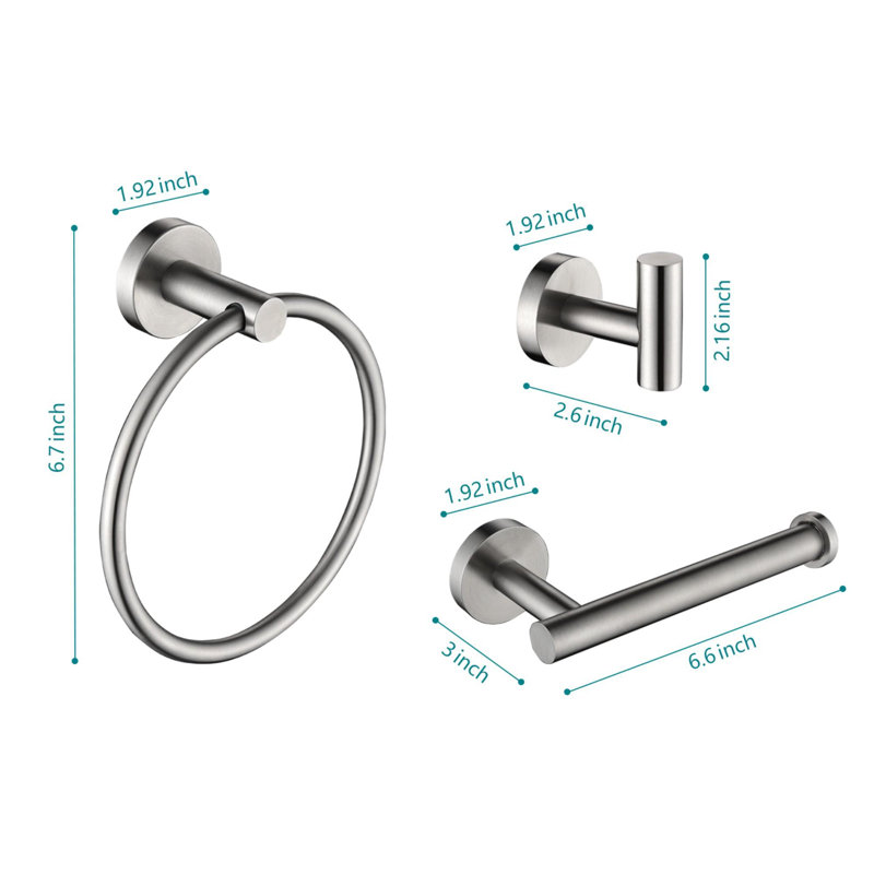 Non-corrosive and rust-resistant high-quality wall-mounted bathroom hardware set (3-piece set), Brushed Nickel