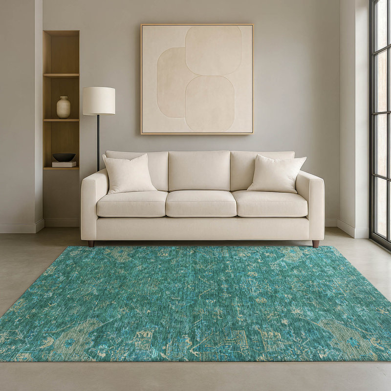 Tapis de qualité supérieure lavable à la machine Mayfield Global, Sarcelle, 3 pi x 5 pi