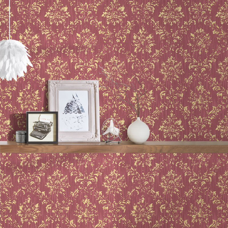 Calabro 10.05m x 53cm Matte Wallpaper Roll, Grey/Red