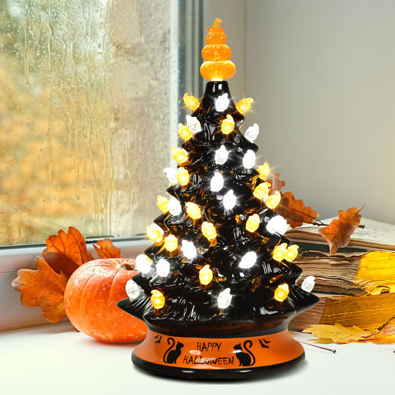 Halloween Cat, Bat Tabletop Tree