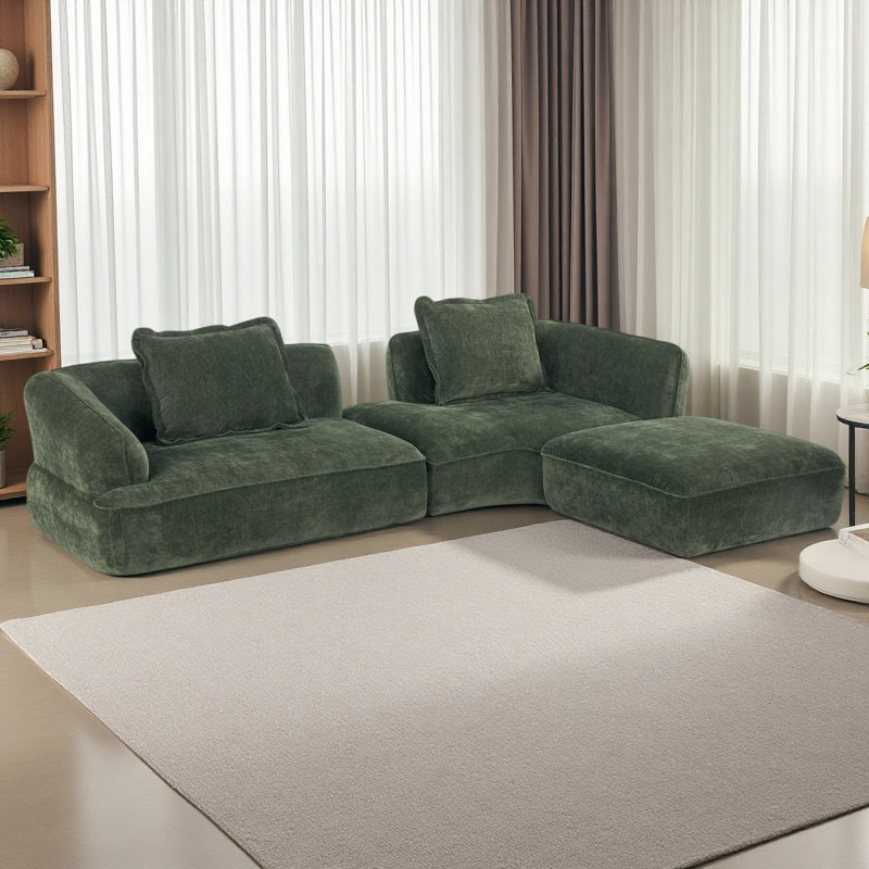 Ensemble de canapé modulaire en forme de L 121,26 "avec éponge entièrement compressée haute densité et méridienne, 2 pièces
