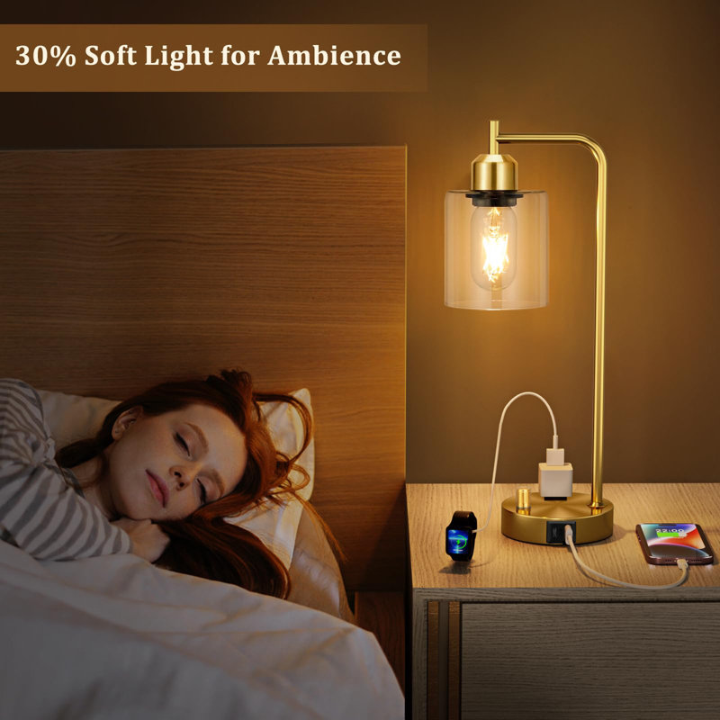 Table Lamp for Bedroom, Clear, Gold