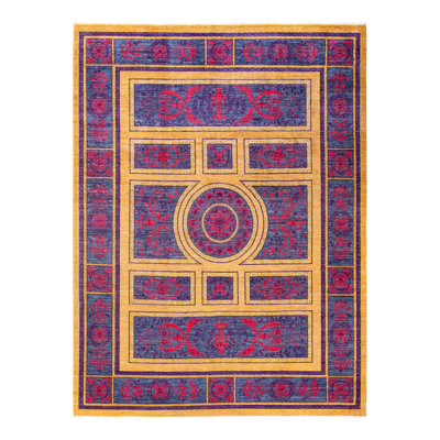 Tapis unique en laine noué à la main 8 pi 10 po x 11 pi 10 po nouvel âge Hilliaire jaune / rouge / bleu