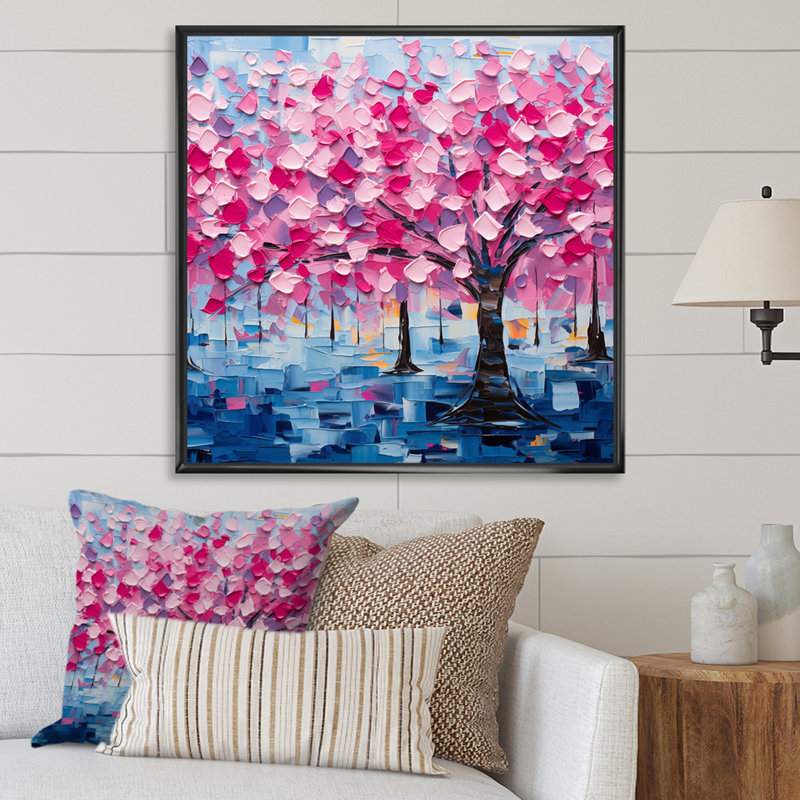 «Pink Tree Essence IV» - art mural arbre, Noir, H 16 po x l 16 po
