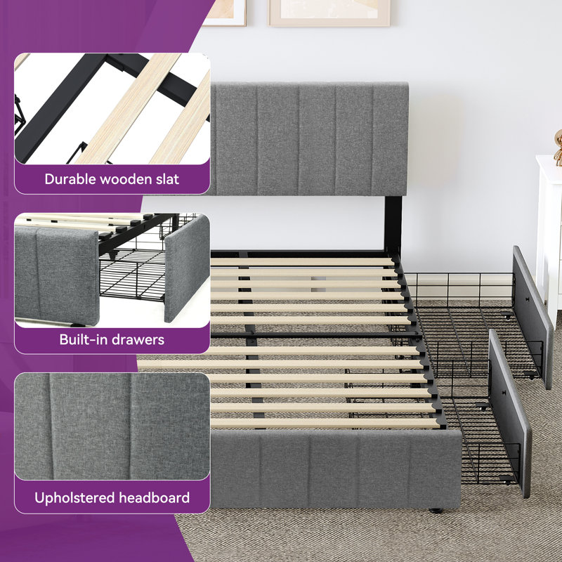 Ebern Designs Storage Upholstered Bed with 4 Drawers - Wayfair Canada