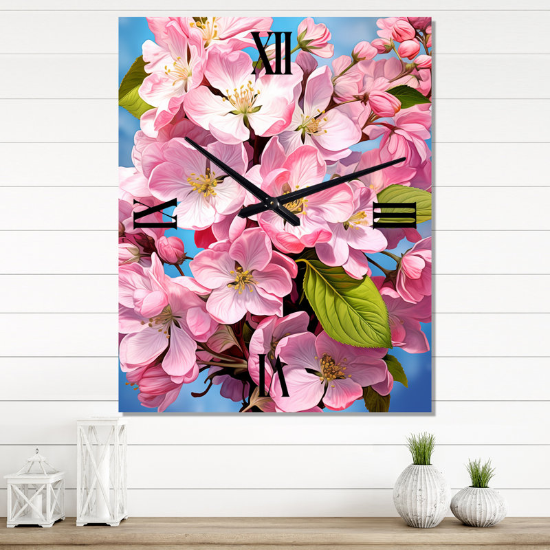 Pomme Floraison Fusion I - Horloge murale moderne florale, H 32 po x l 24 po x P 1 po