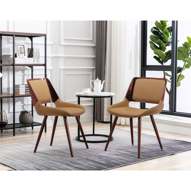 Basil Faux Leather Mid-Century Dining Chair, Natural