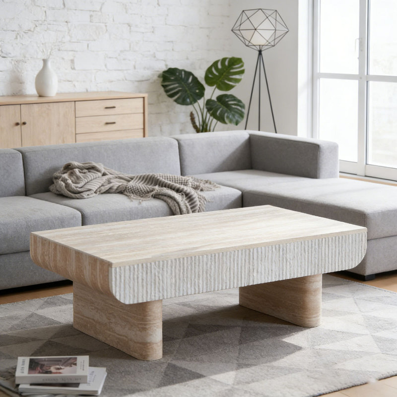 Table basse avec plateau en bois, Beige brun