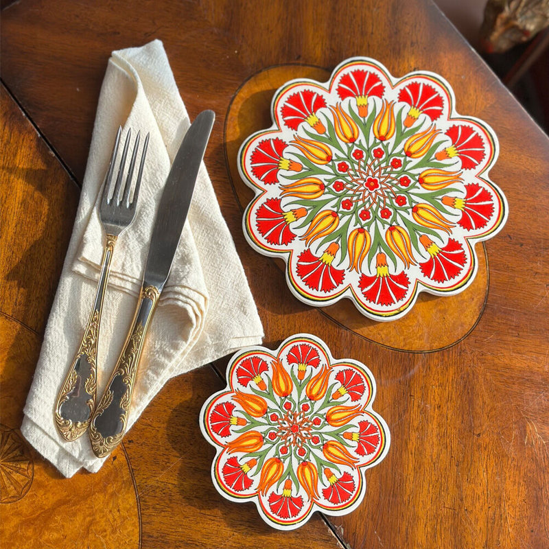 Red Tulips Large Ceramic Trivet for Hot Dishes