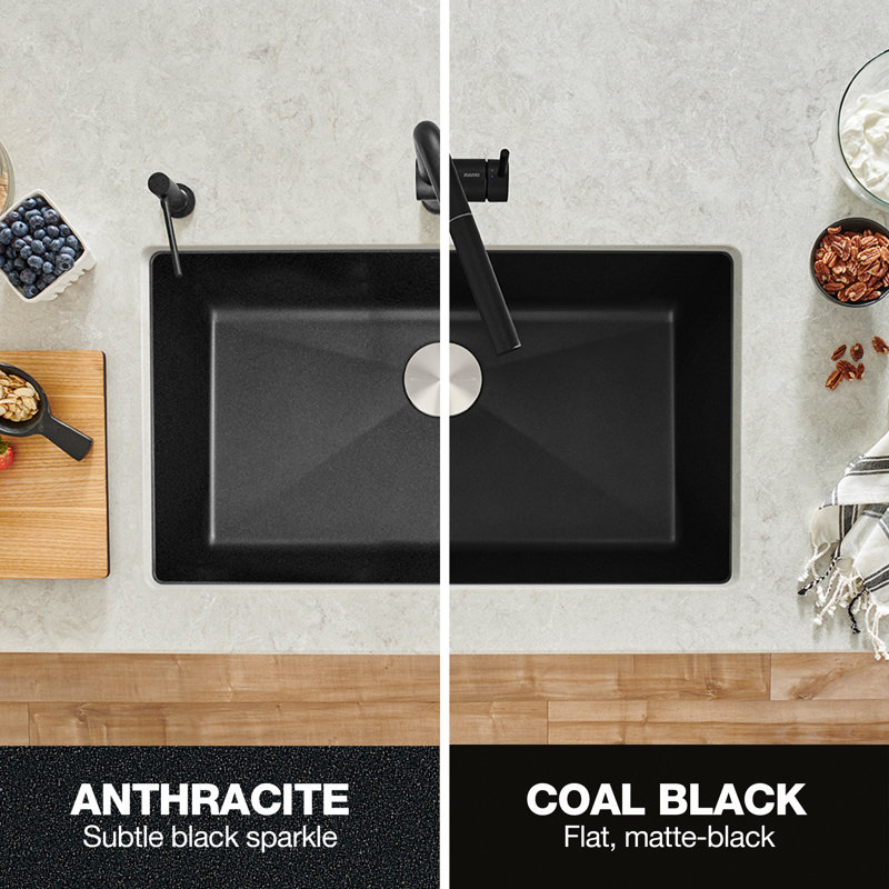 Diamond SILGRANIT 32" 50/50 Double Bowl Undermount Kitchen Sink, Coal Black