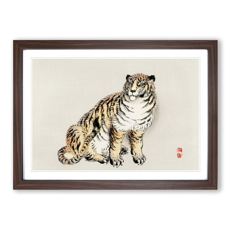 Tiger by Kono Bairei - Picture Frame Painting Print, 50cm H x 76cm W x 2cm D, Walnut