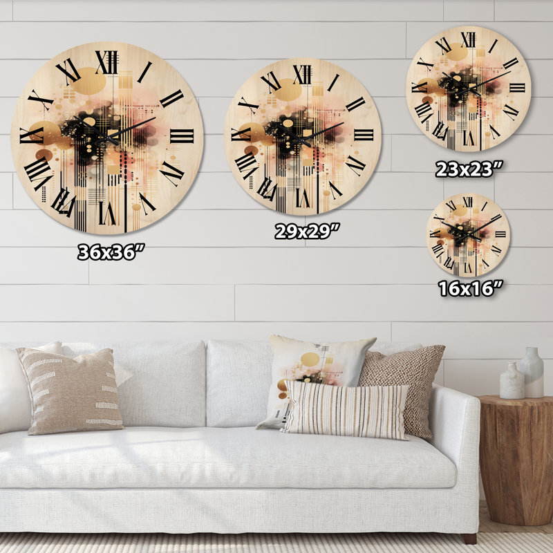 Rose avec formes géométriques élégantes - Horloge murale moderne surdimensionnée en bois, Grand