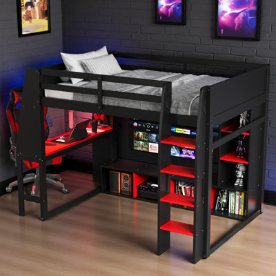 Lit mezzanine avec bureau intégré et rangement