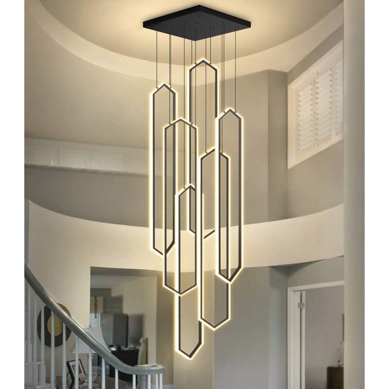 Lustre moderne 25 po à 6 anneaux DEL à intensité variable noir, Matte Black