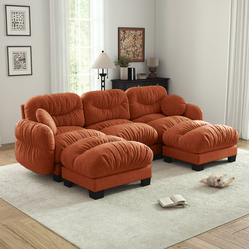 Canapé modulaire en U 116 po 3 places modulaire en chenille 116 po, Orange