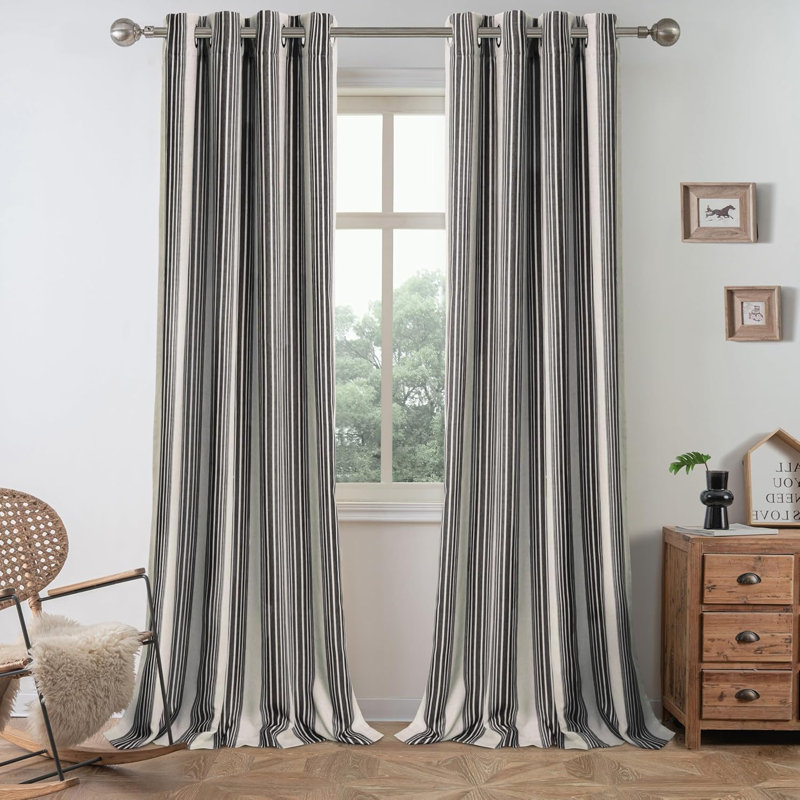 Romelia Saki Print Room Darkening Grommet Curtain Panel, 52" W x 84" L, Black
