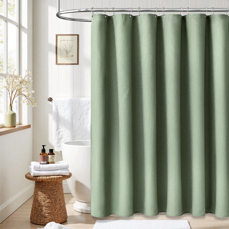 Rideau de douche moderne à tissage gaufré avec crochets en plastique inclus, H 72 po x l 72 po, Vert sauge