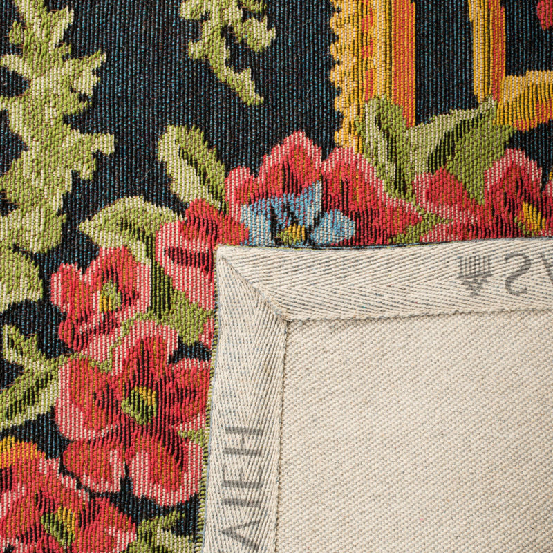 Classic Vintage Black and Rose Floral 4' x 6' Cotton Area Rug