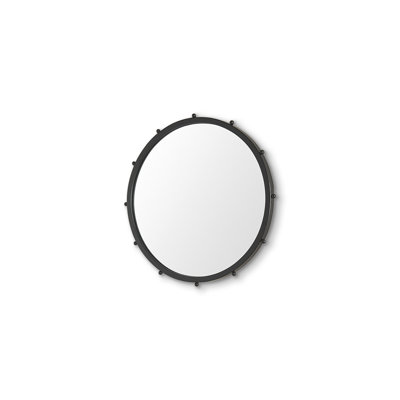 25" Black Metal Beaded Round Framed Accent Mirror