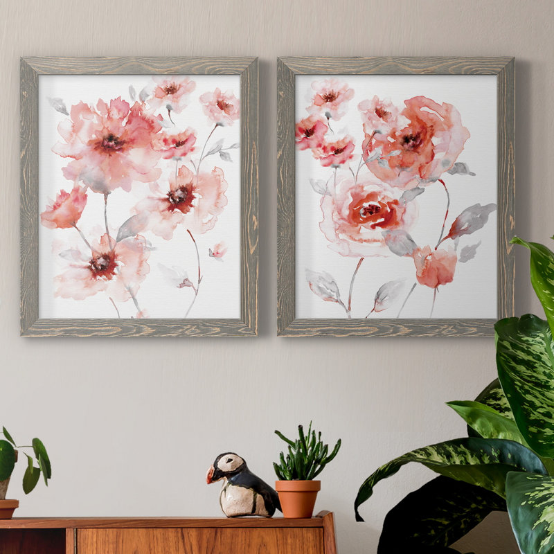 Translucent Blush I - ensemble de 2 reproductions d'art, Pas de tapis, H 20 po x l 17 po x P 1 po, Toile avec cadre gris