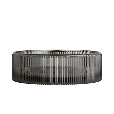 Transparent Black Round Crystal Glass Bathroom Sink Without Faucet, 13.85*4.43Inch Size, Suits Different , Clean And Tidy Look, Recommended Faucet Drain Stopper 14'' Sink, Artistic Stripes Beautify,