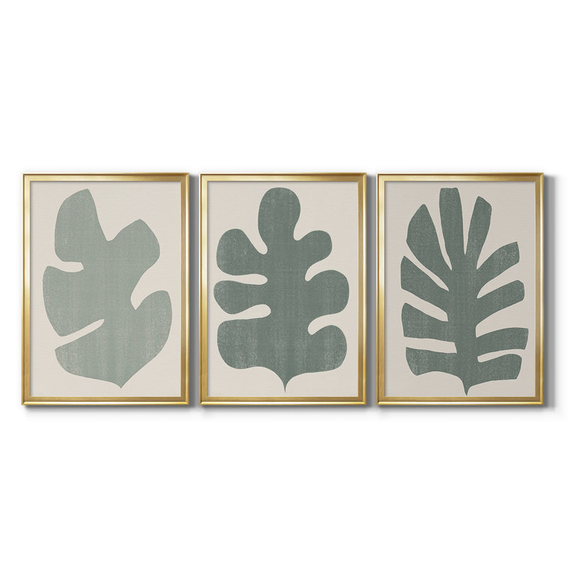 Palm Morph I - Toile tendue avec châssis sur mesure - 3 pièces, H 27 po x l 57 po, Doré