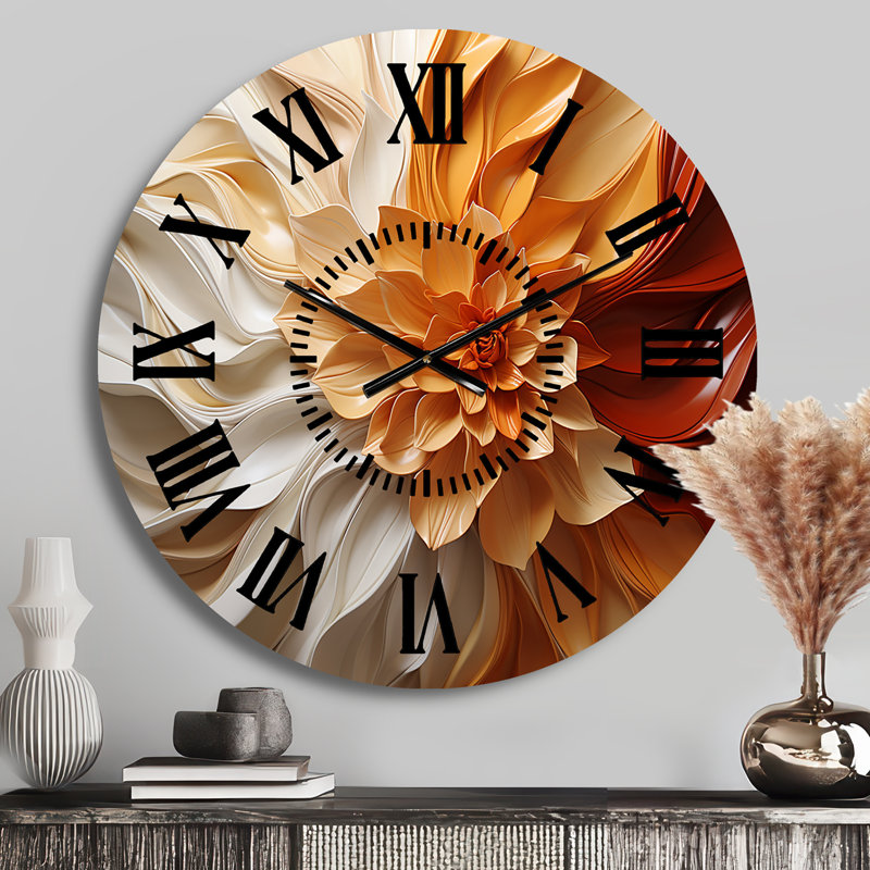 Sunlit Spiral - Abstract Spirals Black Face Wall Clock, Medium