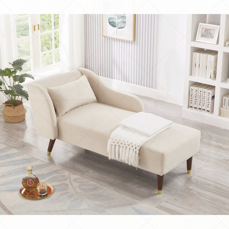 Chaise longue rembourrée Tennielle, Velours beige