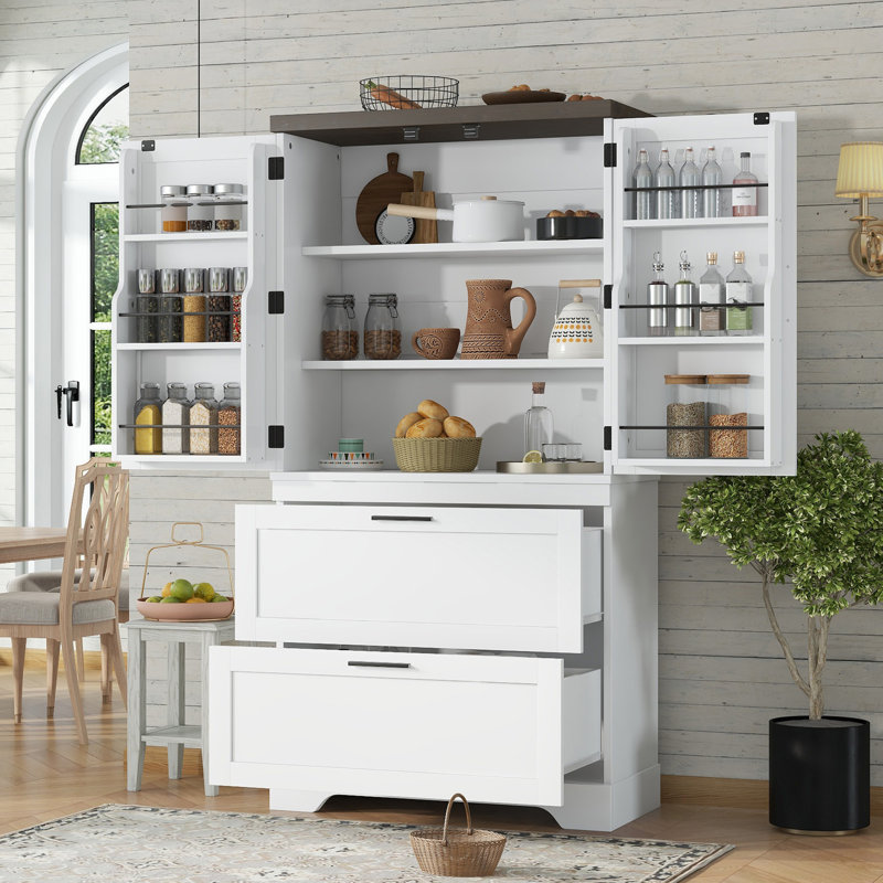 Armoire en bois de style campagne moderne avec cadre robuste avec cloison de rangement à porte intérieure et tiroirs pour le salon