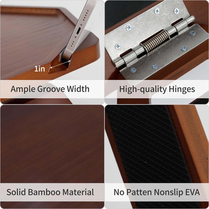 Sofa Arm Clip Table, Couch Arm Tray Table Wooden Side Tables For Wide Couches Armrest Table For Eating/Drinks/Snacks/Remote/Control (Brown+Bag)