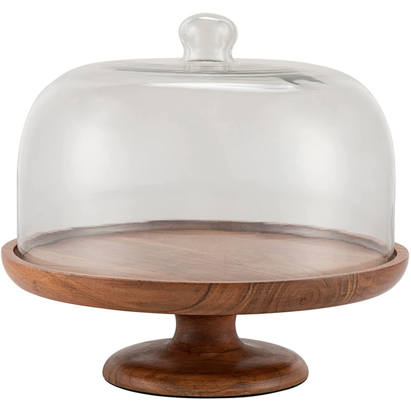 Présentoir à gâteaux BirdRock avec dôme en verre et base en bois