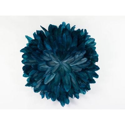 Unique Decorative Feather Wall Art Inspired by African JuJu Hats - Peacock Blue