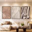 «Sandstone Textured River», ensemble d'art sur toile - Paysage abstrait brun et blanc sur toile, triptyque pour intérieurs modernes