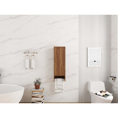 12-Inch Small Wall Mounted Side Cabinet With Soft Closing Door & Towel Rack For Small Bathroom, Study, Storage Room