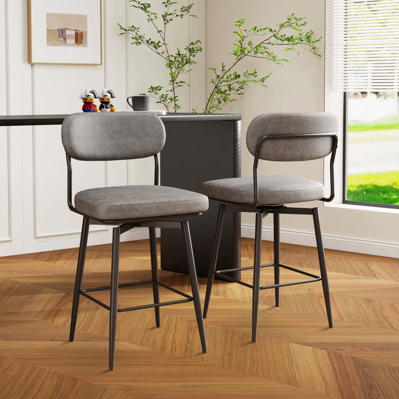 Tabouret de bar pivotant, chaise de bar rembourrée avec pieds en métal, Gris