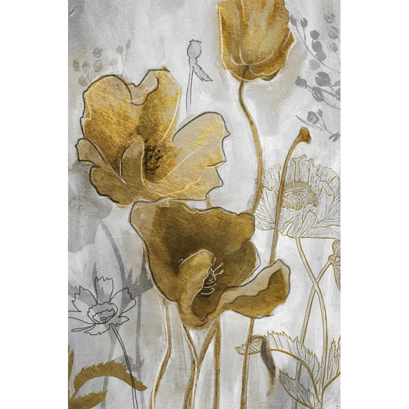 Gold and Silver Flowerfield I by Studio W - Painting Print, 91cm H x 61cm W, Black Floater Framed