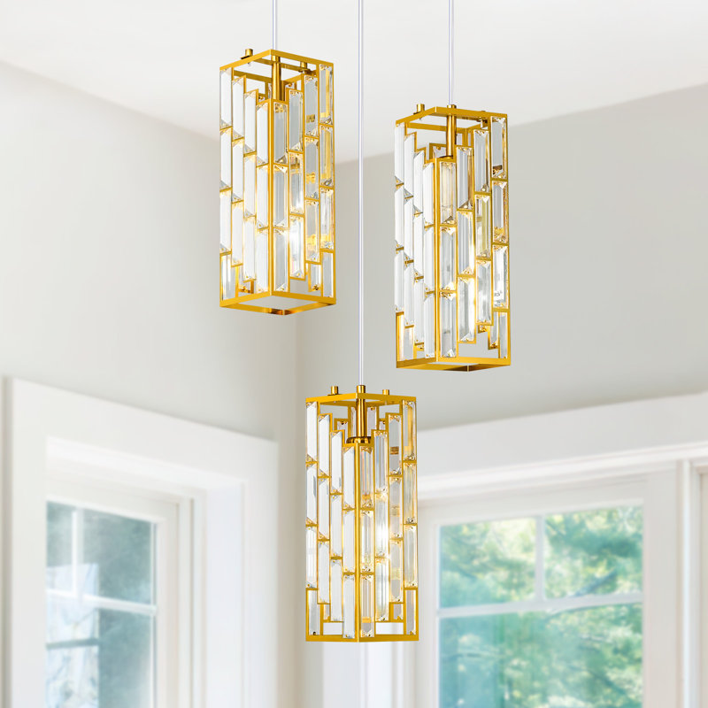 Luminaire suspendu moderne à grappe rectangulaire Dazay, Doré, Trois lumières
